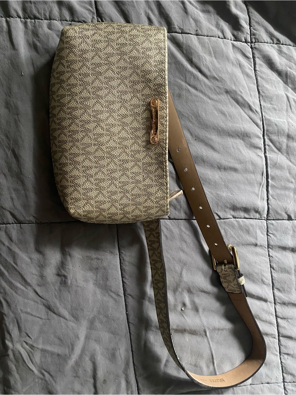 Michael Kors Beige/Brown Monogram Crossbody Bag with Gold Hardware